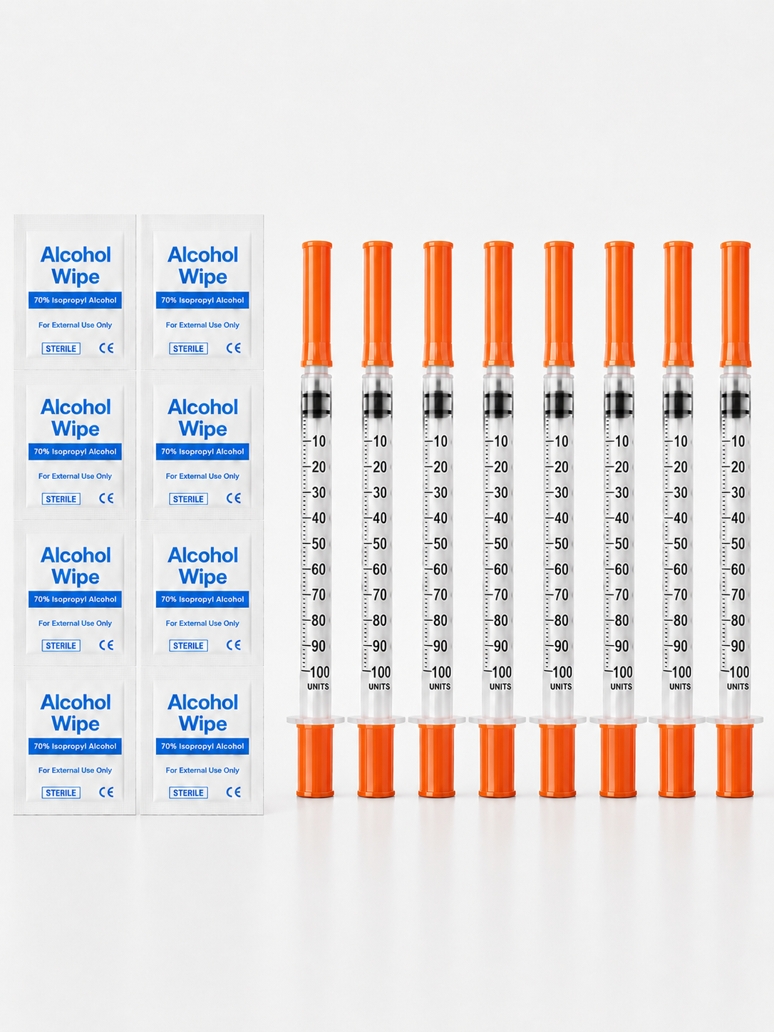 Alcohol wipes and syringes starter pack
